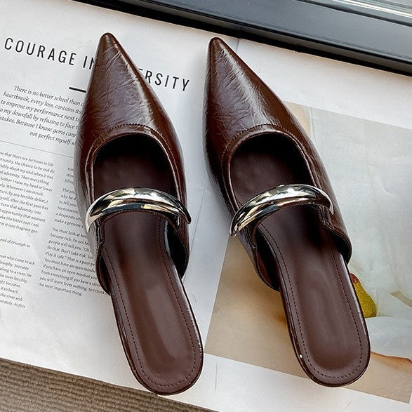 Pointed Toe Metal Strap Mule Sandals