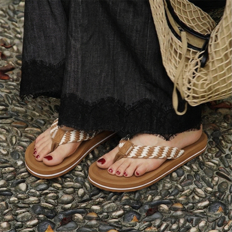 SUNKISSEDSTEP Women’s Coastal Weave Flip-Flop Sandals (US 6–8.5)