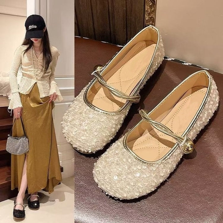French Sequin Mary Jane Flats