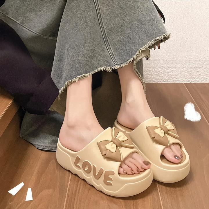 SUNKISSEDSTEP Women’s Bow Platform Comfort Slides