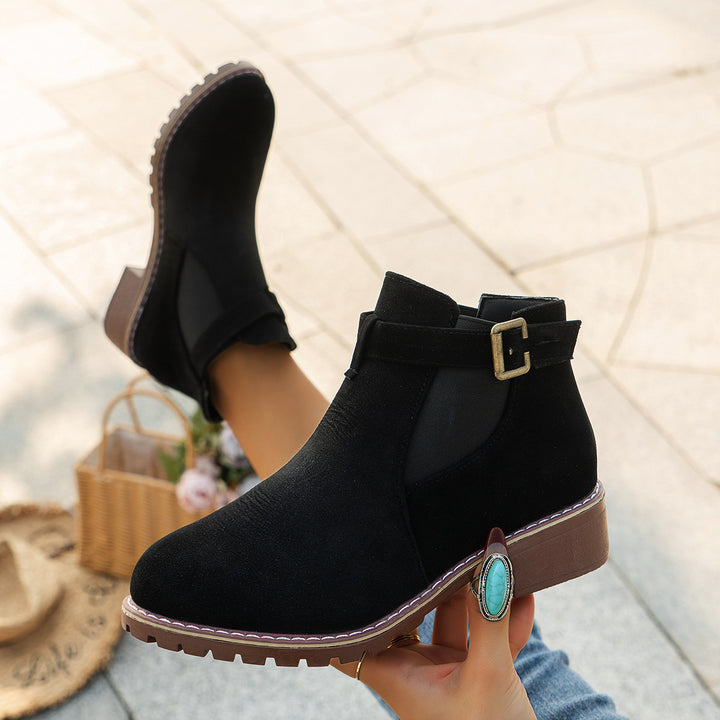 SUNKISSEDSTEP Women’s Buckle Suede Ankle Boots