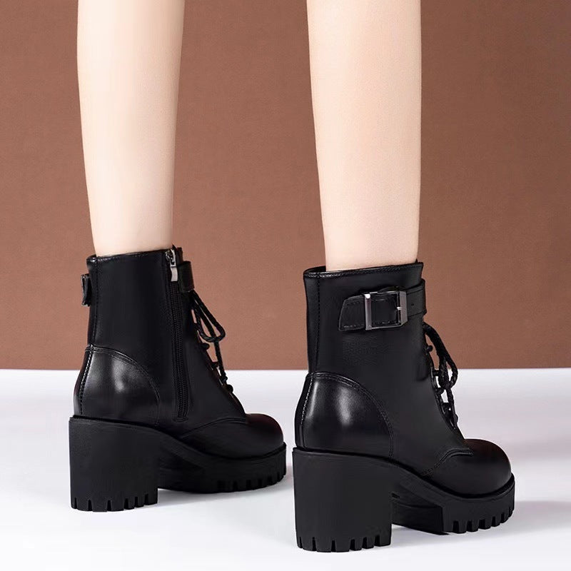 SUNKISSEDSTEP Women’s Buckle Detail Platform Ankle Boots