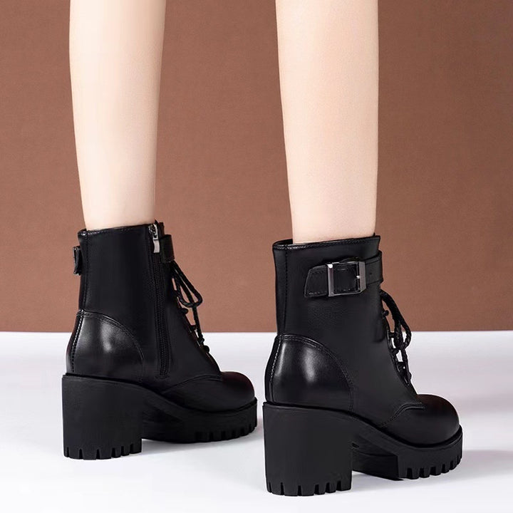 SUNKISSEDSTEP Women’s Buckle Detail Platform Ankle Boots