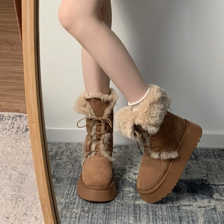 SUNKISSEDSTEP Women’s Alpine Lace-Up Plush Snow Boots