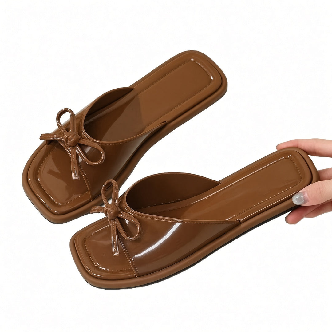 SUNKISSEDSTEP Women’s Bow Square Toe Flat Slide Sandals