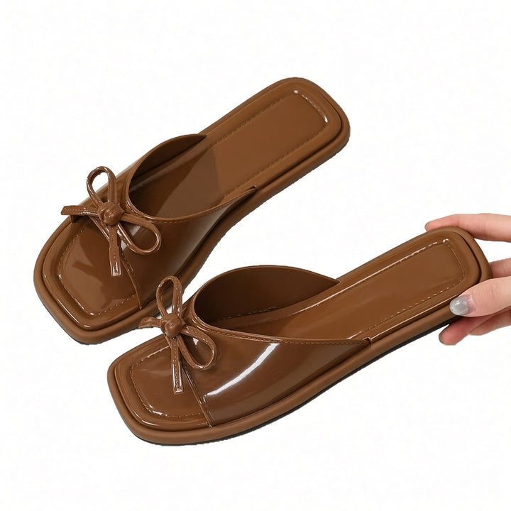 SUNKISSEDSTEP Women’s Bow Square Toe Flat Slide Sandals