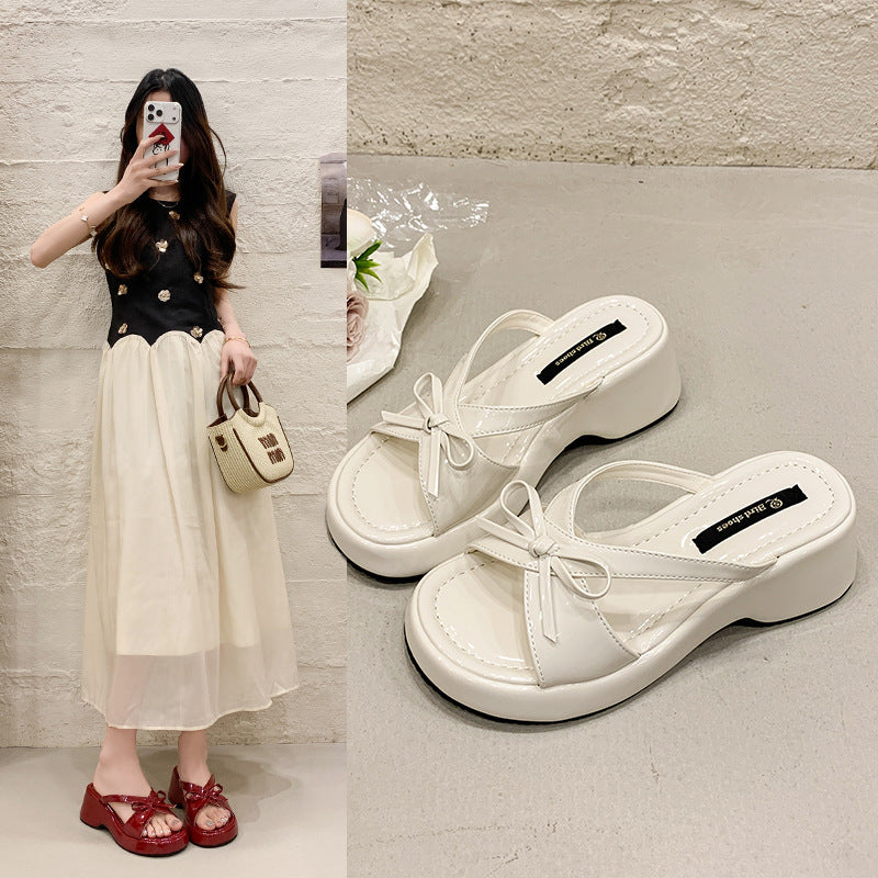 Bow Platform Slide Sandals