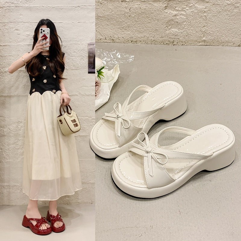 Bow Platform Slide Sandals