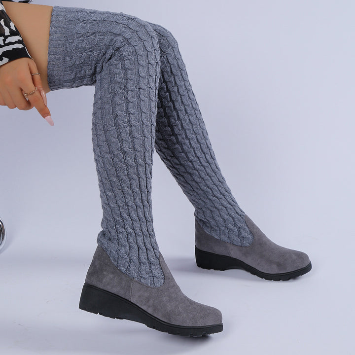 SUNKISSEDSTEP Women’s CableKnit Stretch Tall Boots