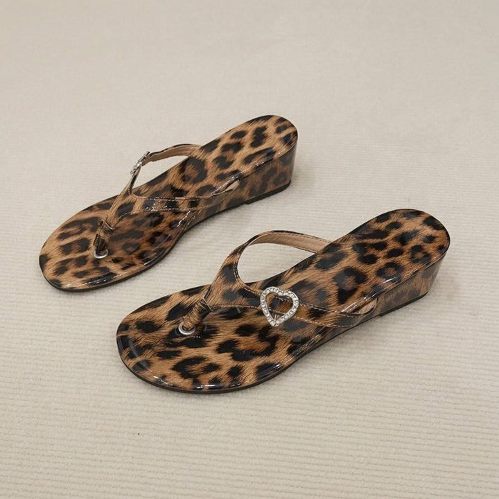 Leopard Print Chunky Heel Thong Sandals