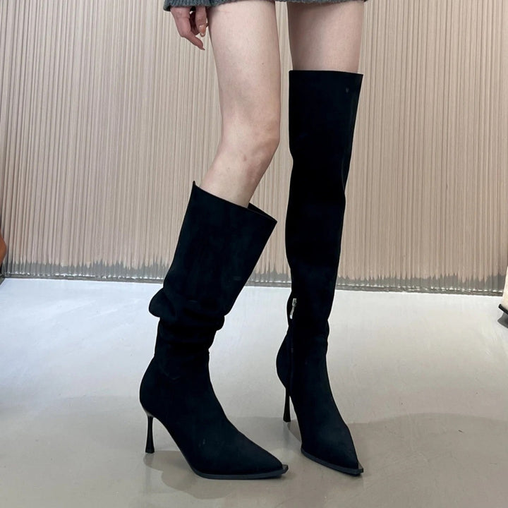SUNKISSEDSTEP Women’s Convertible Slouch Suede Stiletto Boots