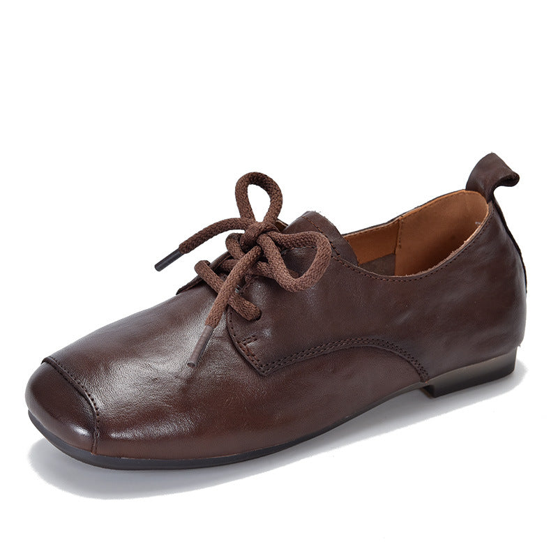 SUNKISSEDSTEP Women’s Genuine Leather Square Toe Lace-Up Flats