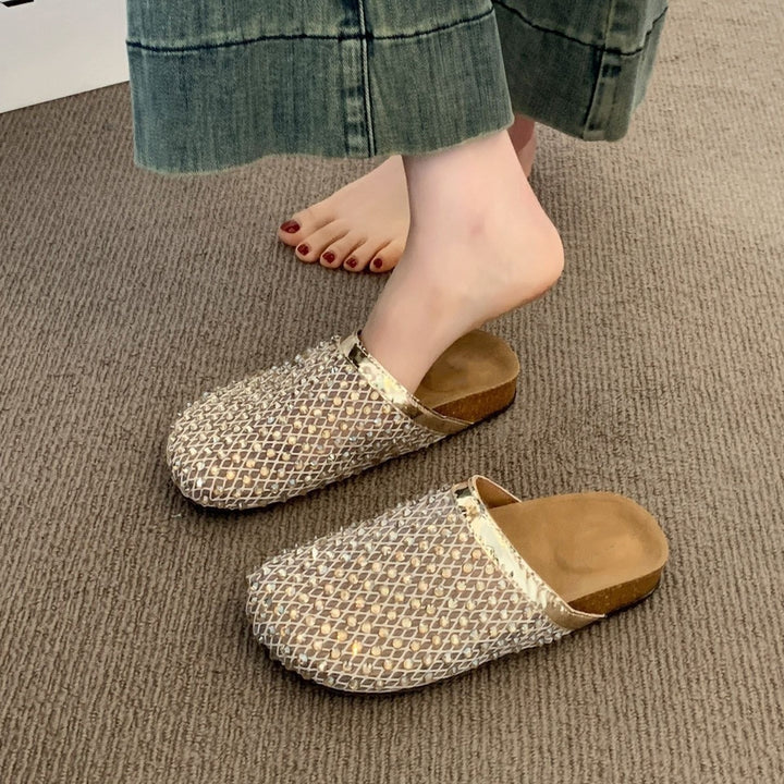 Rhinestone Mesh Platform Slide Sandals