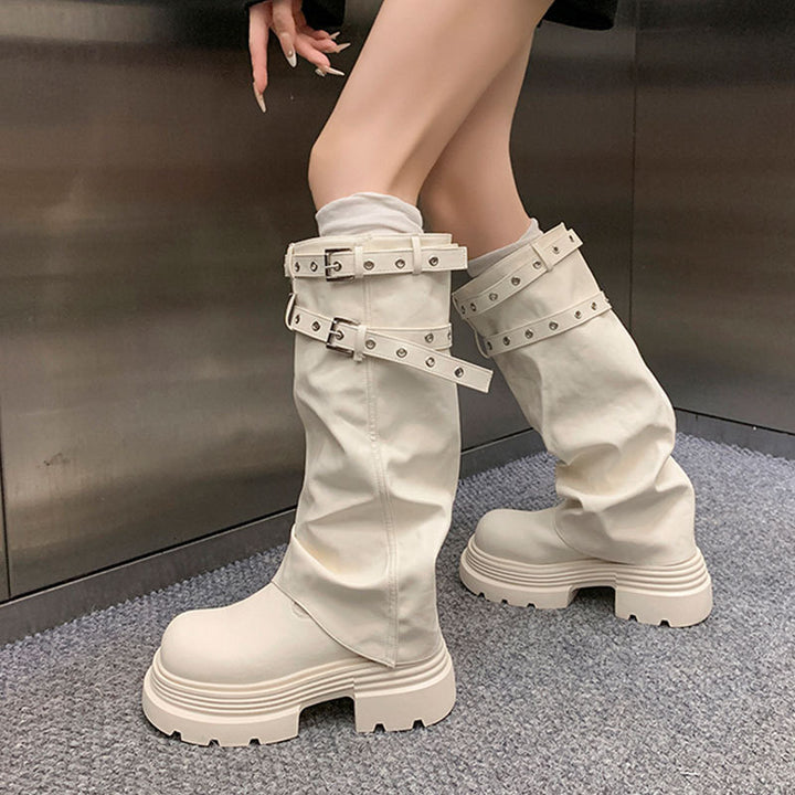 SUNKISSEDSTEP Women’s Multi-Buckle Platform Combat Boots