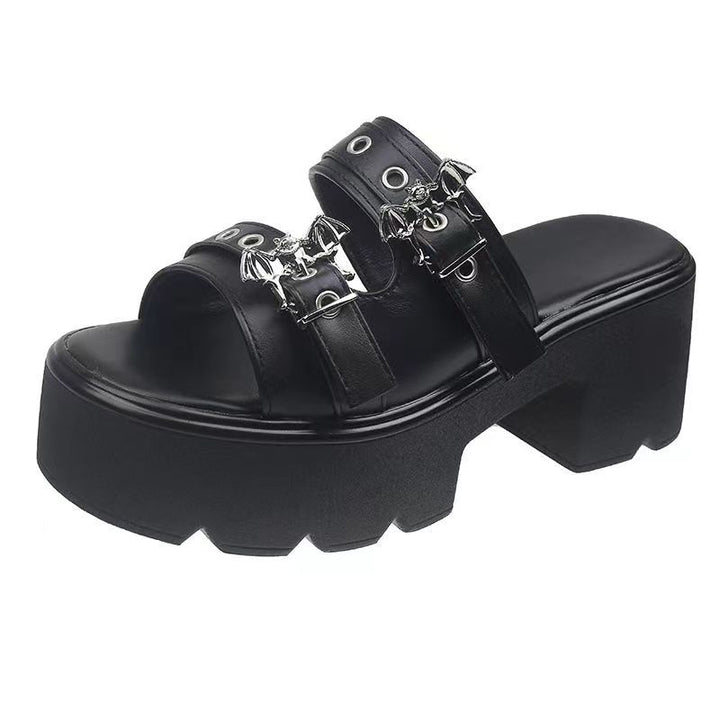 Dark Platform Slide Sandals