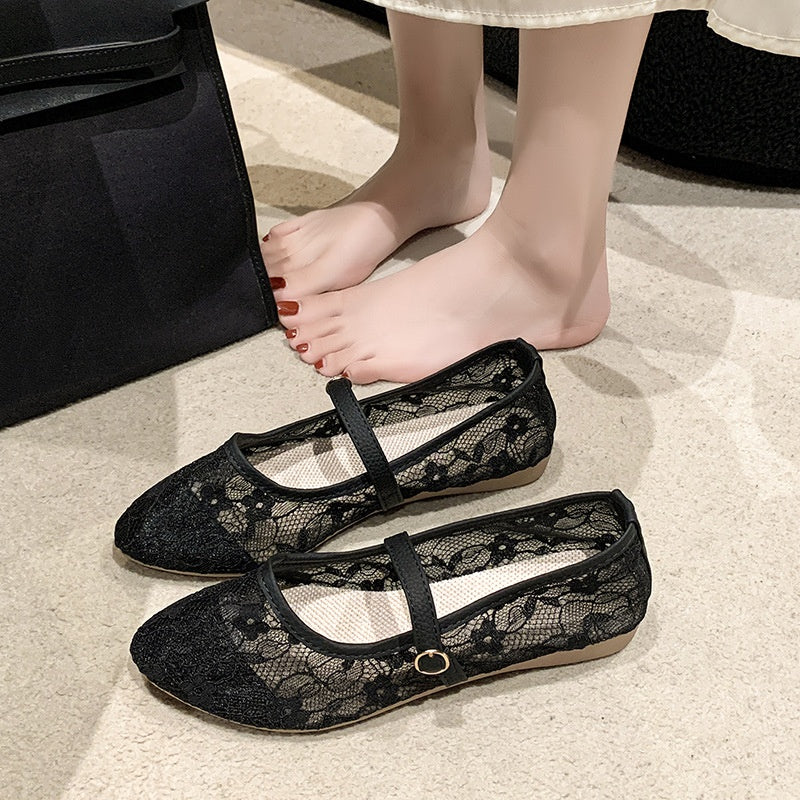Embroidered Mary Jane Flats