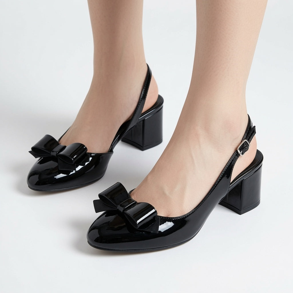 Bow Slingback Block Heel Shoes