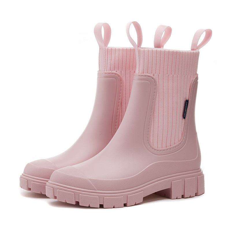 SUNKISSEDSTEP Women’s Knit-Panel Chelsea Rain Boots