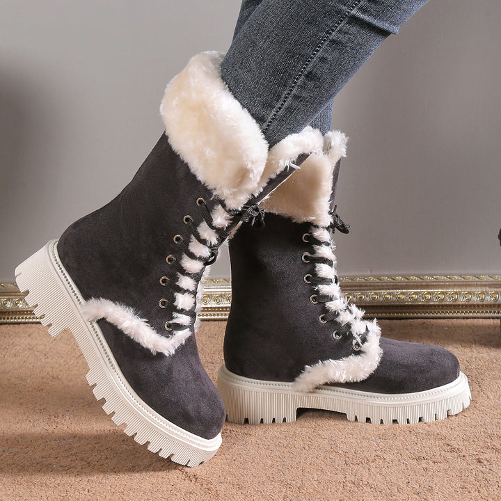 SUNKISSEDSTEP Women’s NorthHaven Plush Lace-Up Snow Boots