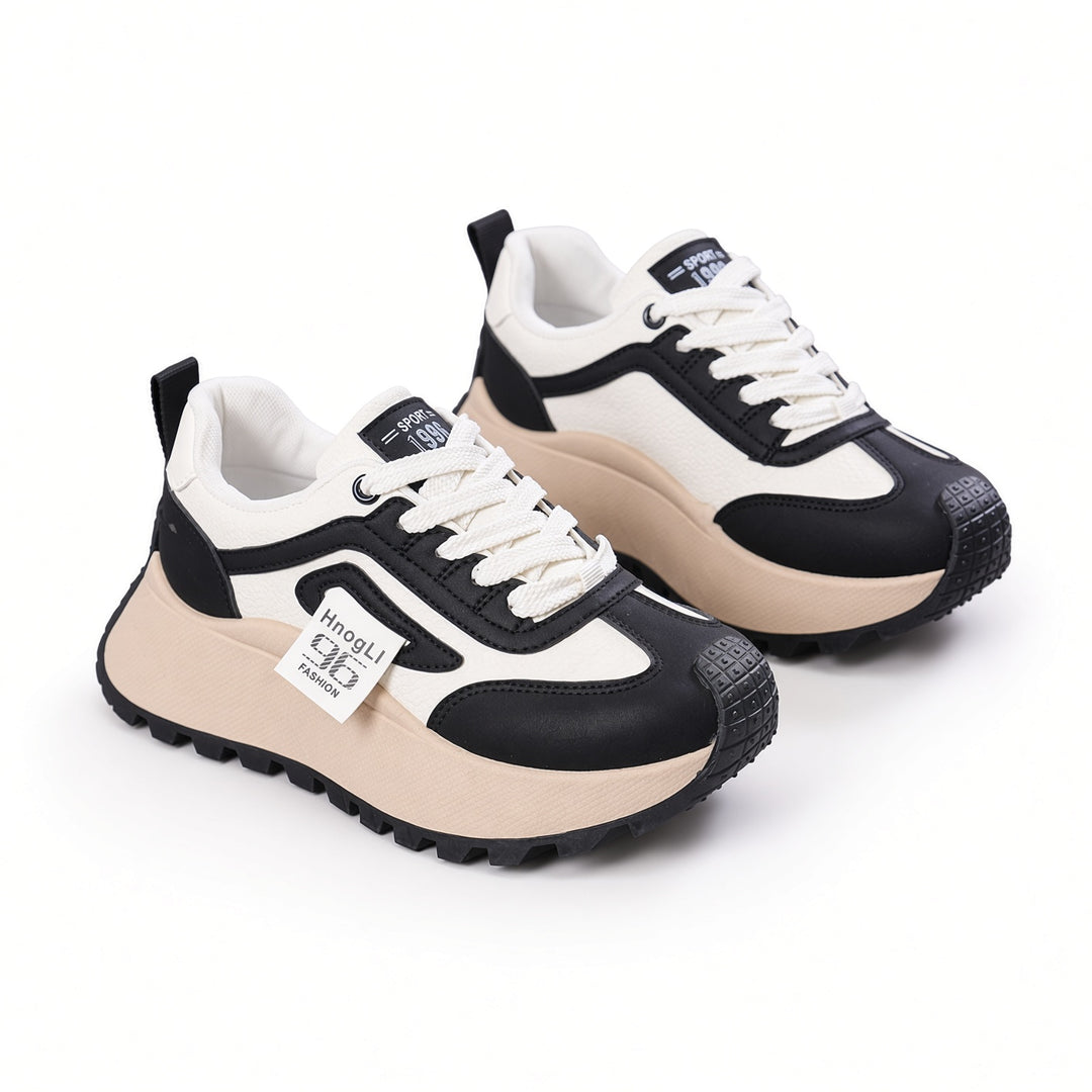 SUNKISSEDSTEP Women’s Chunky Platform Leather-Look Dad Sneakers