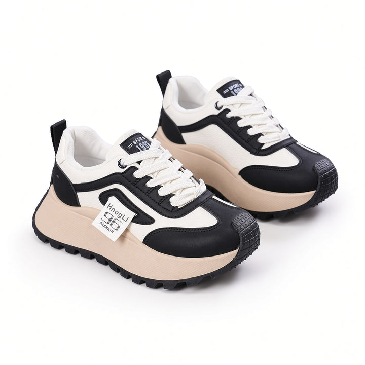 SUNKISSEDSTEP Women’s Chunky Platform Leather-Look Dad Sneakers