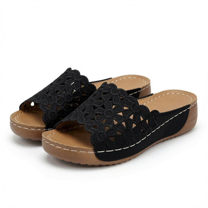 Floral Cutout Platform Slide Sandals