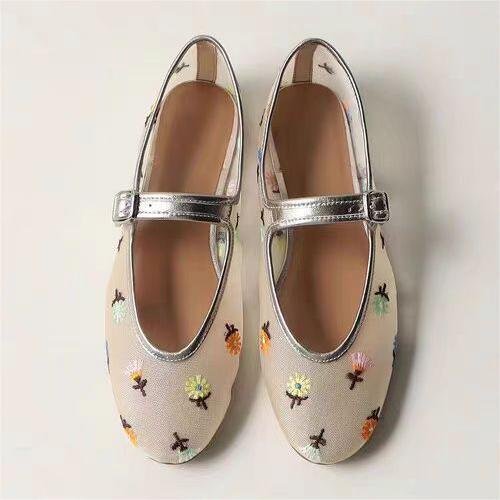 SUNKISSEDSTEP Women’s Embroidered Mesh Mary Jane Flats