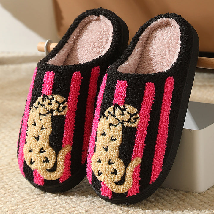 SUNKISSEDSTEP Unisex Leopard Stripe Plush Winter Slippers