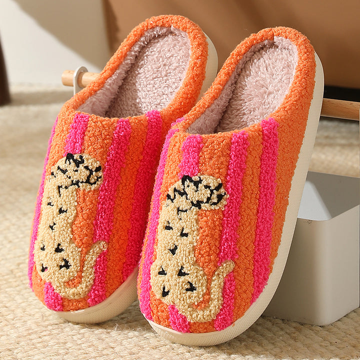 SUNKISSEDSTEP Unisex Leopard Stripe Plush Winter Slippers