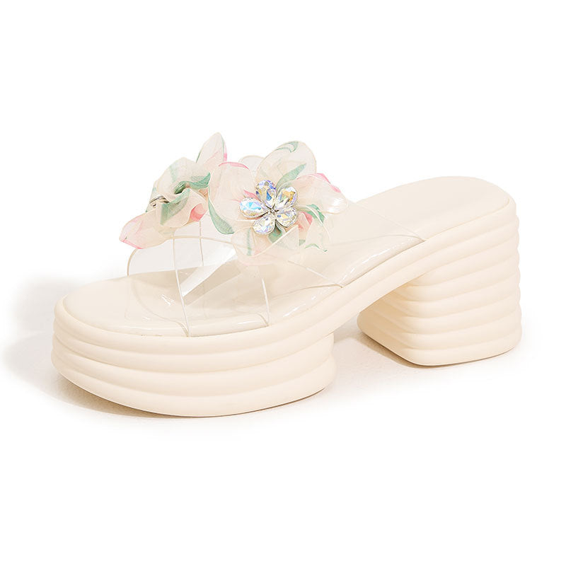 Elegant Platform Block Heel Slide Sandals