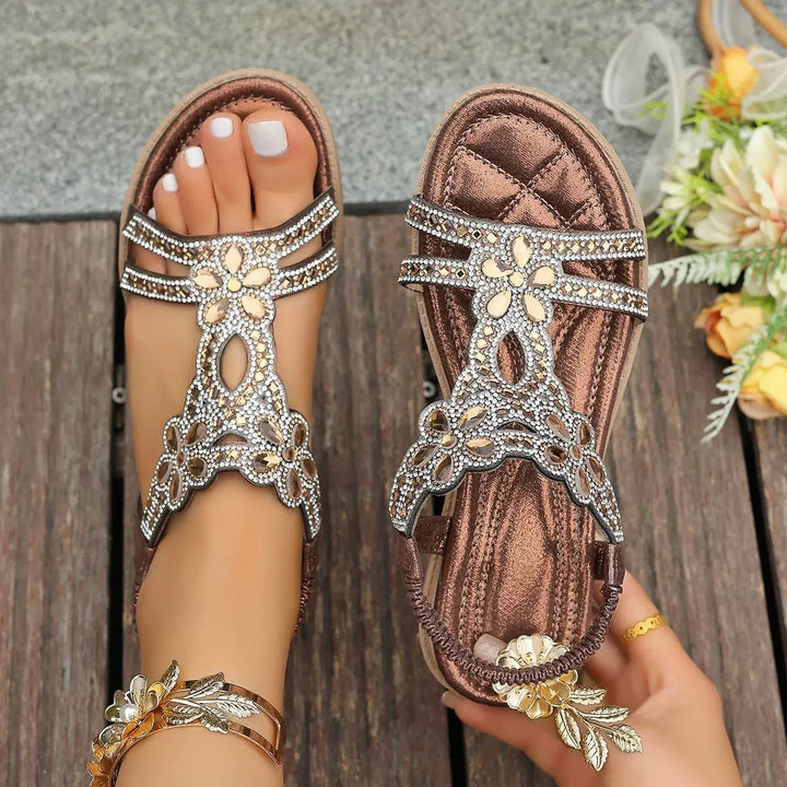 SUNKISSEDSTEP Women’s Rhinestone Bohemian Flat Sandals