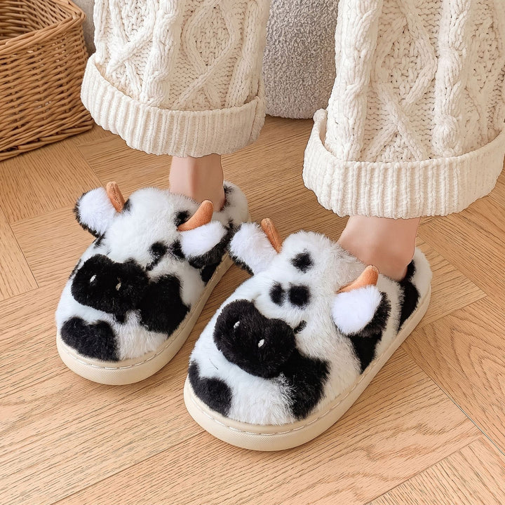 SUNKISSEDSTEP Women’s Plush Cow Slippers Winter House Shoes
