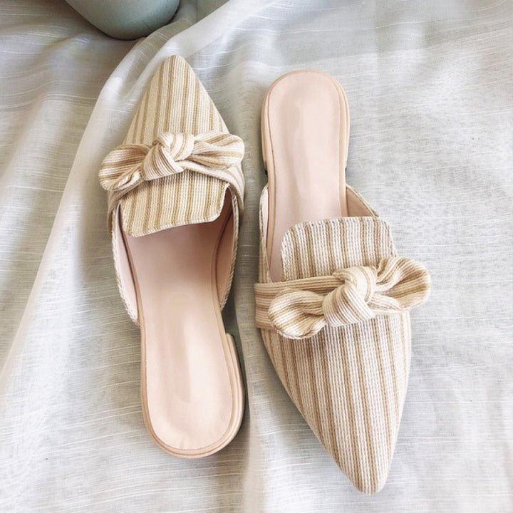 SUNKISSEDSTEP Women’s Riviera Bow Stripe Mule Heels