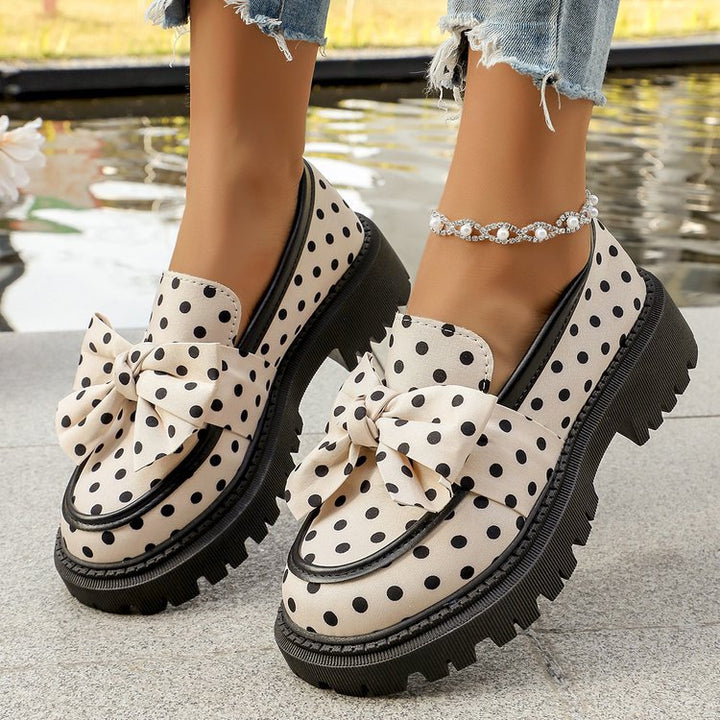 SUNKISSEDSTEP Women’s Polka Dot Bow Platform Loafers