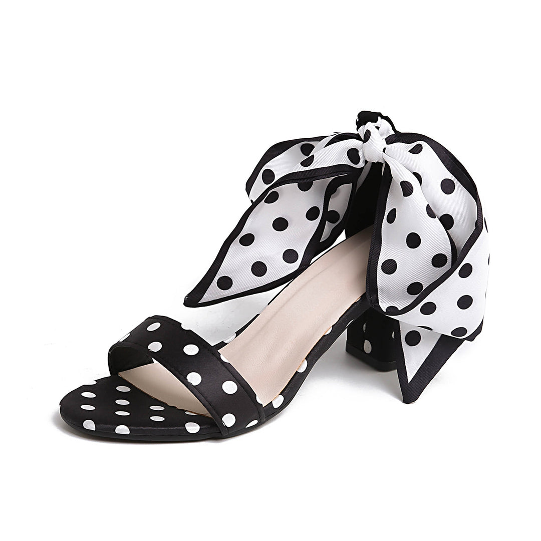 SUNKISSEDSTEP Women’s Polka Dot Satin Bow Heeled Sandals (US 5.5–9)