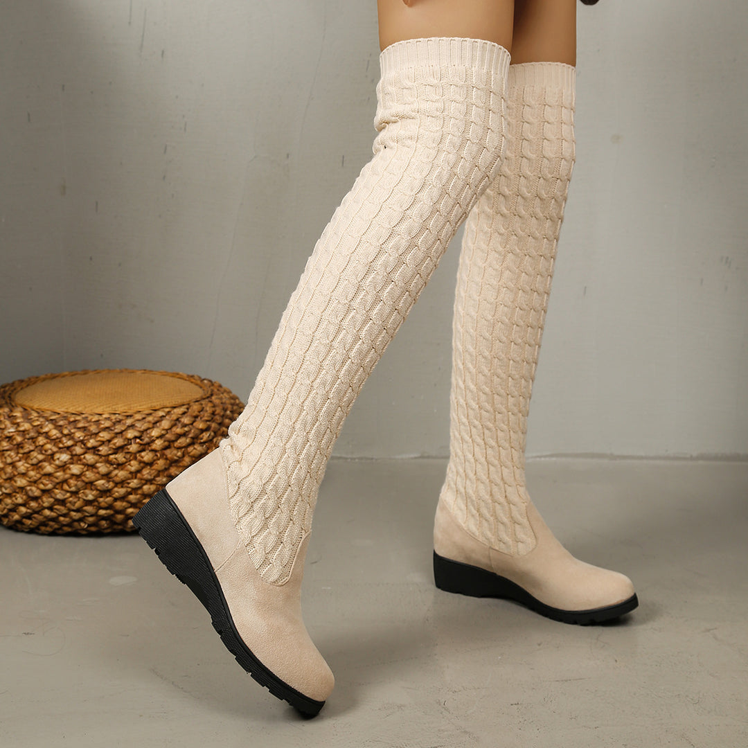 SUNKISSEDSTEP Women’s CableKnit Stretch Tall Boots