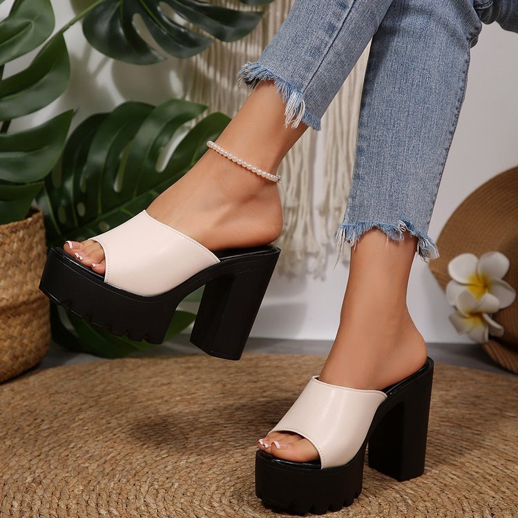 Chunky Platform Heel Slide Sandals