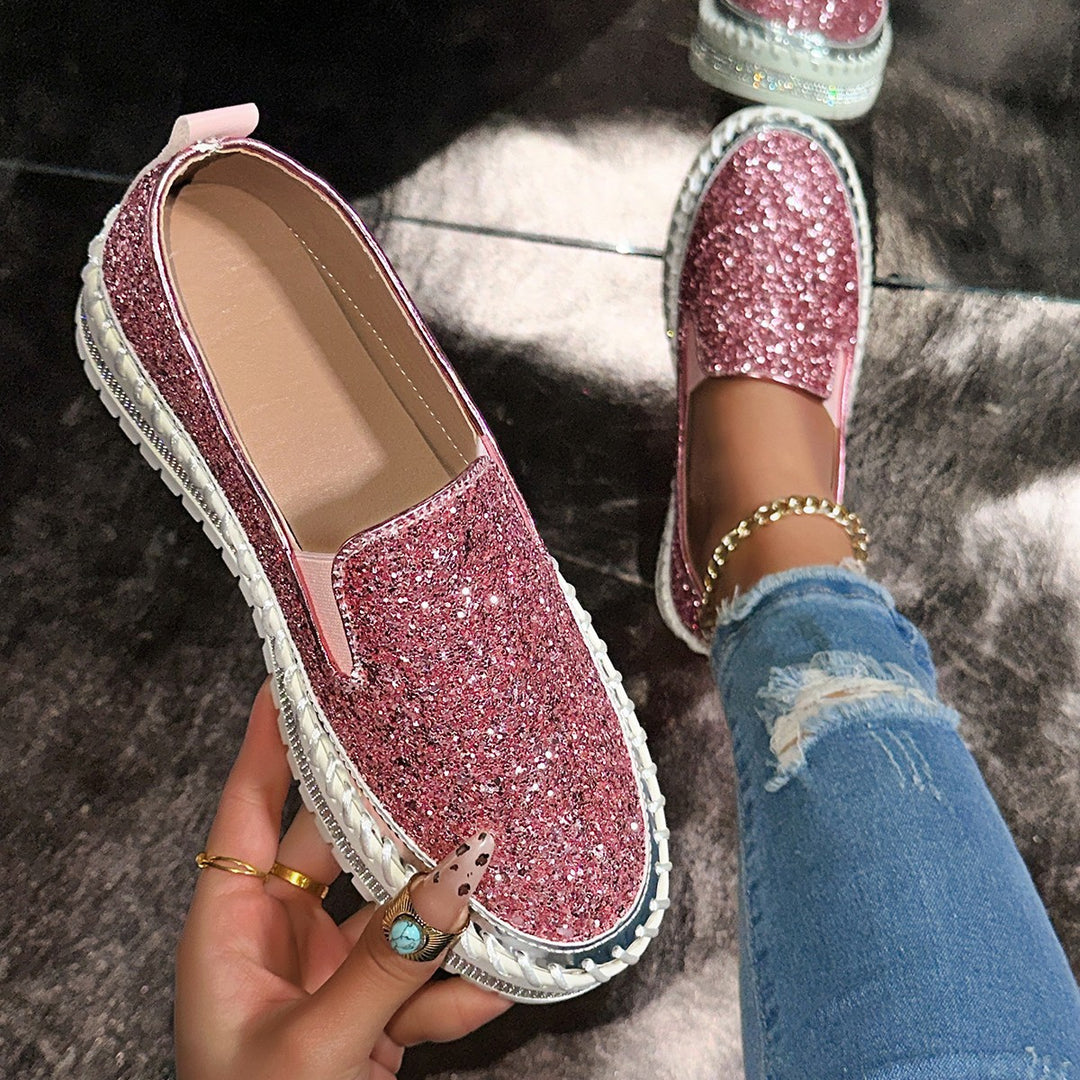 SUNKISSEDSTEP Women’s Sparkle Platform Slip-On Loafers