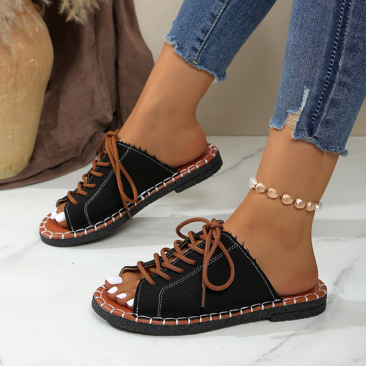 SUNKISSEDSTEP Women’s Canvas Lace-Up Open-Toe Flat Sandals