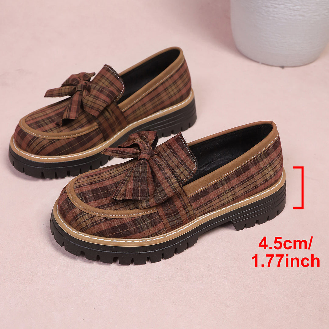 SUNKISSEDSTEP Women’s Plaid Bow Platform Loafers