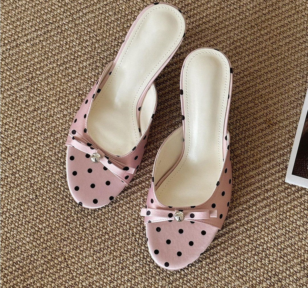 Polka Dot Bow Kitten Heel Sandals