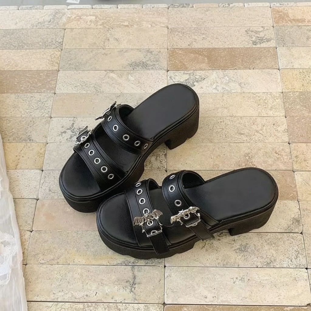 Dark Platform Slide Sandals