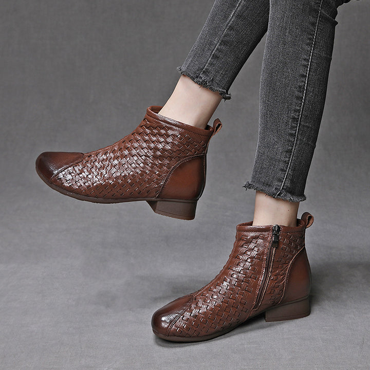 SUNKISSEDSTEP Women’s Woven Leather Ankle Boots