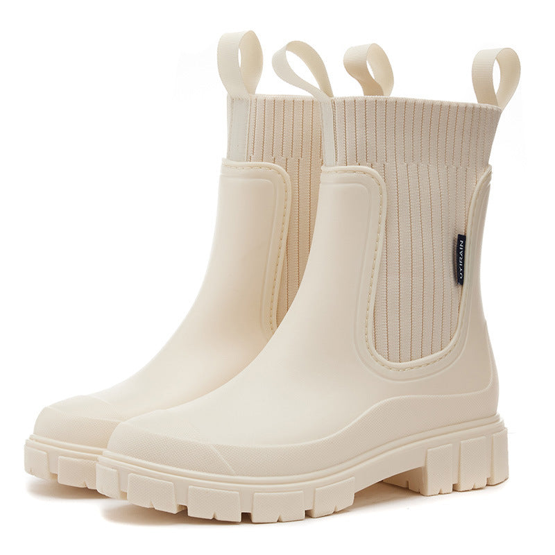SUNKISSEDSTEP Women’s Knit-Panel Chelsea Rain Boots