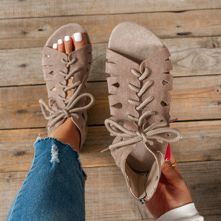 SUNKISSEDSTEP Women’s Boho Lace-Up Cutout Flat Sandals