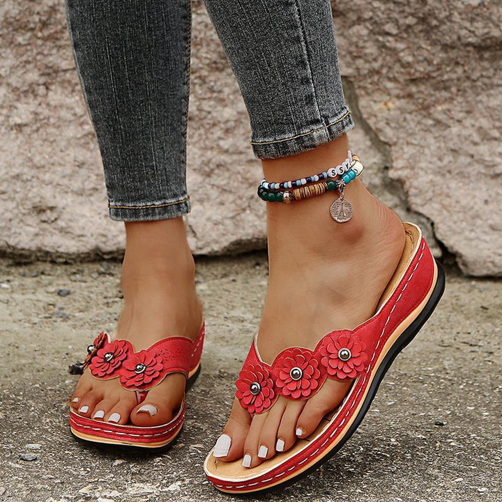 SUNKISSEDSTEP Women’s Blossom Wedge Toe-Loop Sandals