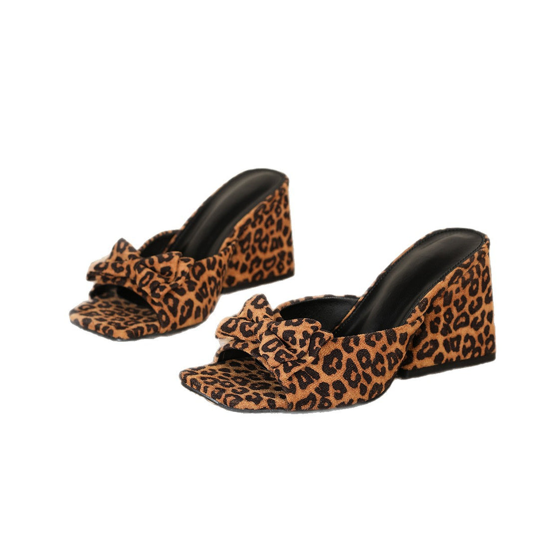 SUNKISSEDSTEP Women’s Leopard Bow Block Heel Sandals (US 6–9.5)