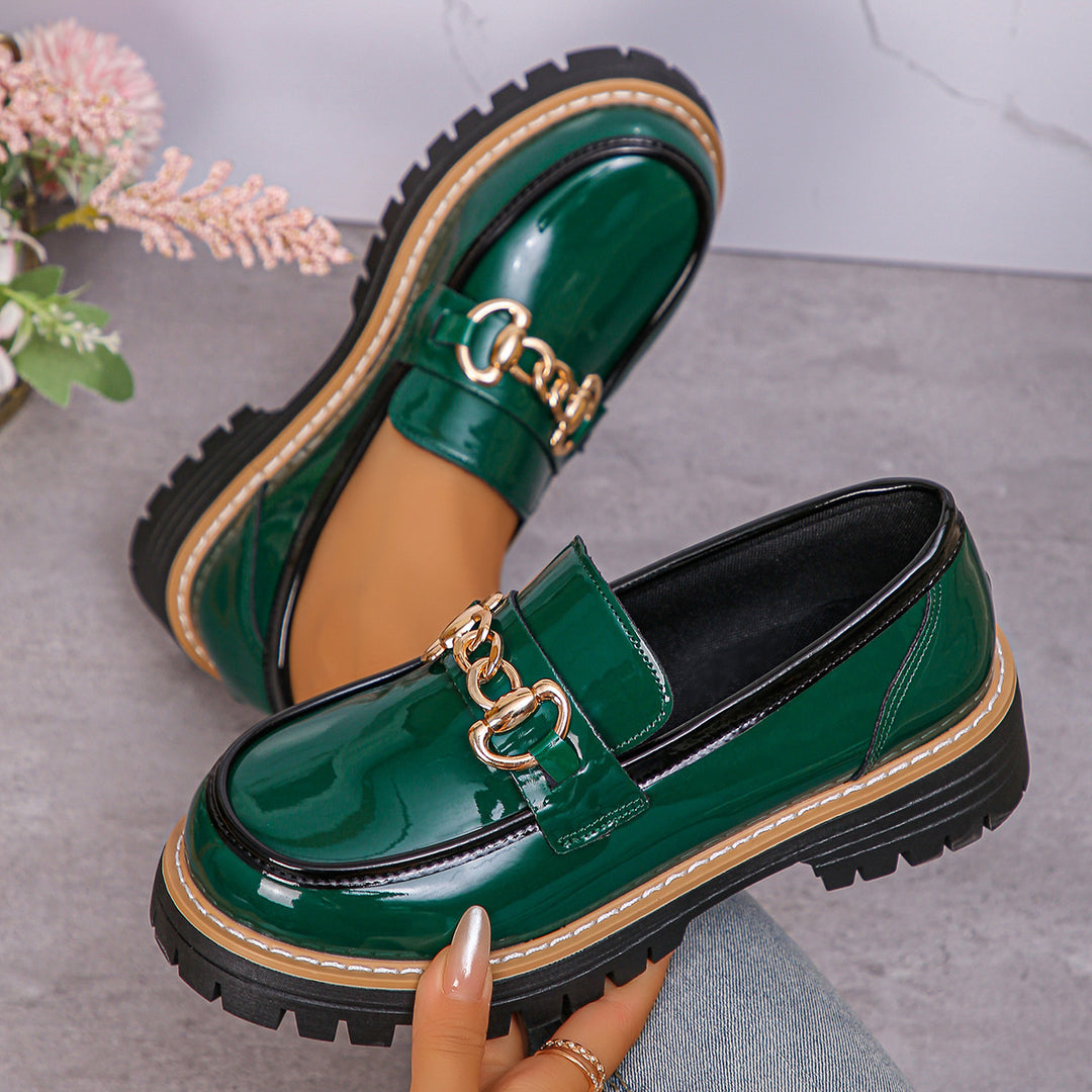 SUNKISSEDSTEP Women’s Patent Leather Platform Loafers