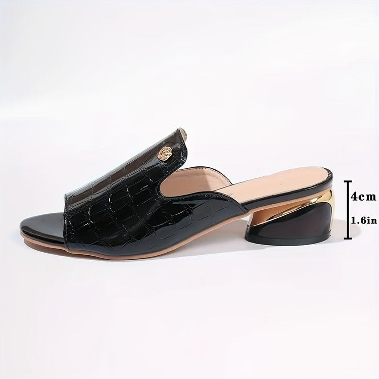 Croc-Embossed Block Heel Slide Sandals