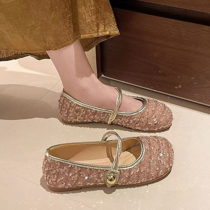 French Sequin Mary Jane Flats